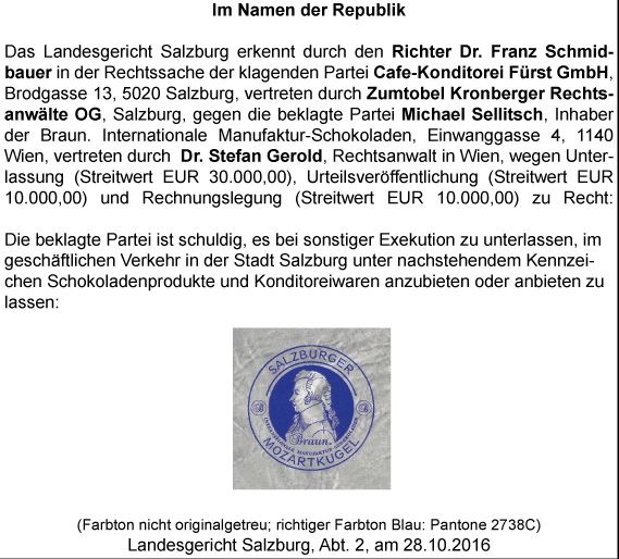 Fuerst klagte Konkurrent Braun; Urteilsverffentlichung auf der Website von Braun